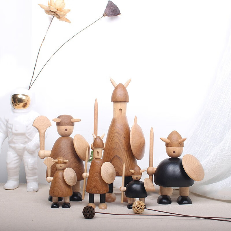 北欧丹麦木偶工艺品摆件维京士兵木质家居创意礼品欧式家装饰品 6件套