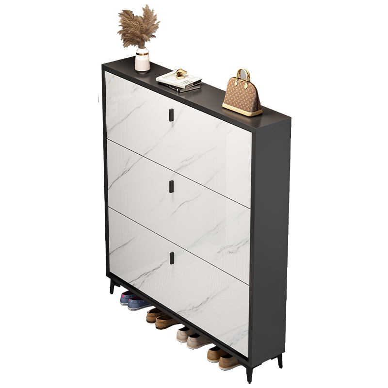 瑞象 薄翻斗式鞋柜家用门口外楼道小户型入户门轻奢玄关柜收纳储物柜 深灰+白大理石50X17X120CM