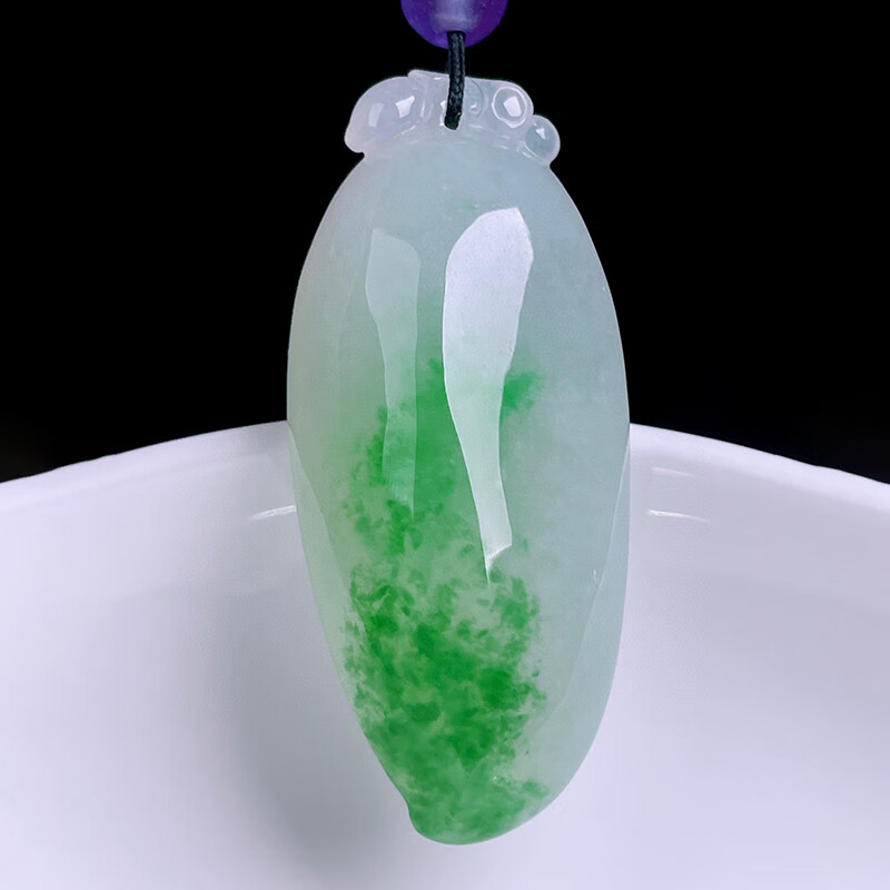 玉临门缅甸老坑天然a货翡翠玉石雕刻冰种飘绿招财福瓜翡翠吊坠女 飘绿