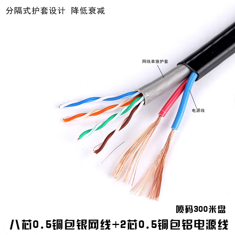 安普诺弗珂室外网络监控综合线8芯网线带电源一体线复合300米无氧铜