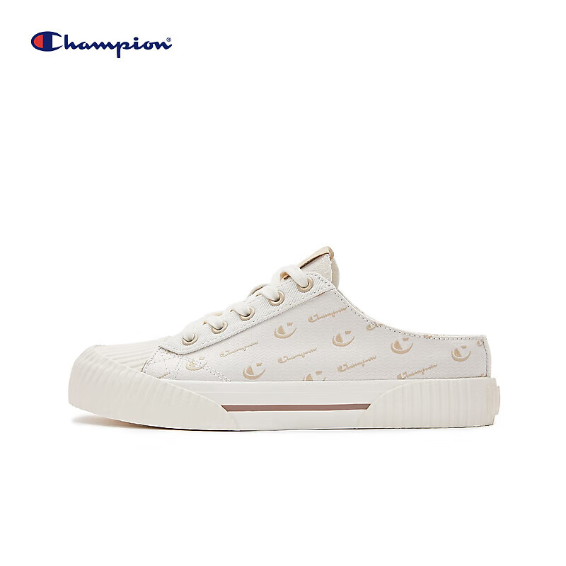 champion【丹宁老花系列】冠军女鞋帆布鞋夏季运动鞋小白鞋半拖 米色