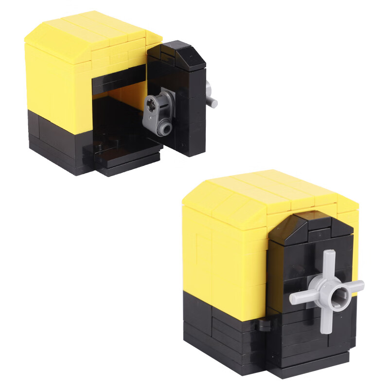 博桐梦兼容乐高可锁黄色保险箱搭配美元金条银条小颗粒拼插积木玩具 1