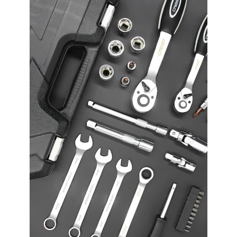 汽修套筒套装 汽车维修套管组合 修车棘轮扳手工具大全全套箱 【基础