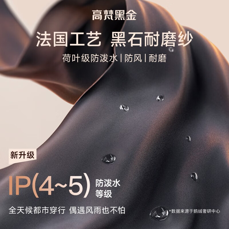 高梵黑金鹅绒服机能3.0六格男女同款冬装长款厚羽绒服 黑色 S