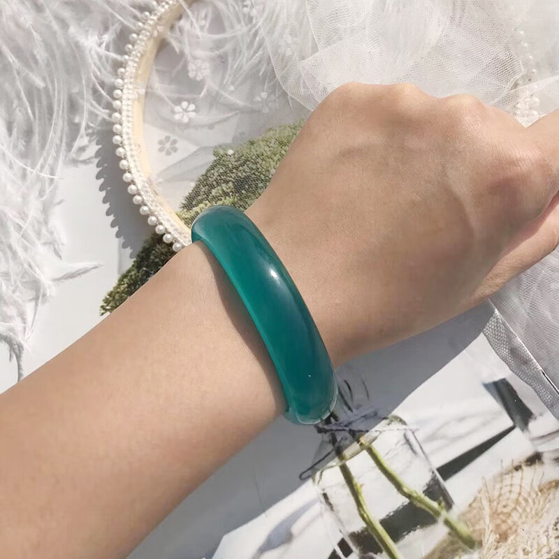 玉美和 莫桑比克冰种老料冰种天河石手镯女款原创蓝色水晶 圣诞礼物