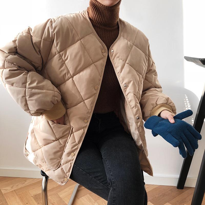 加厚面包服外套女学生宽松纯色菱格棉衣棉服潮 卡其色a01 螺纹袖口 s