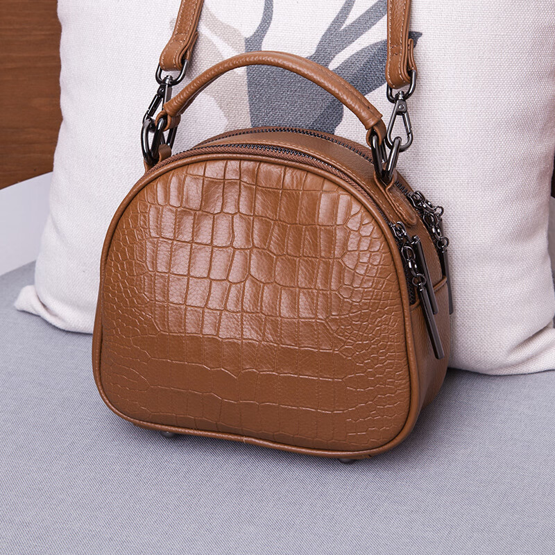 tushky品牌 流行时尚女包真皮小圆包包圆形女斜挎包鳄鱼纹大容量单肩