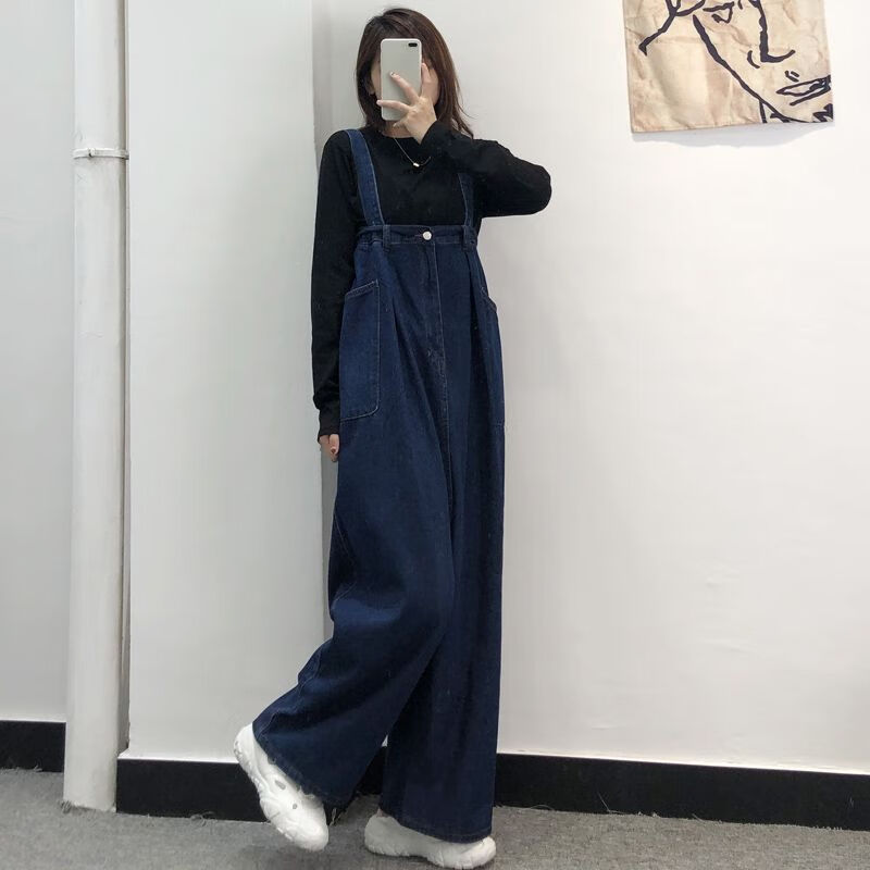 txschif搭配马丁靴的裤子女收脚裤盐系阔腿牛仔背带裤设计感春秋季小