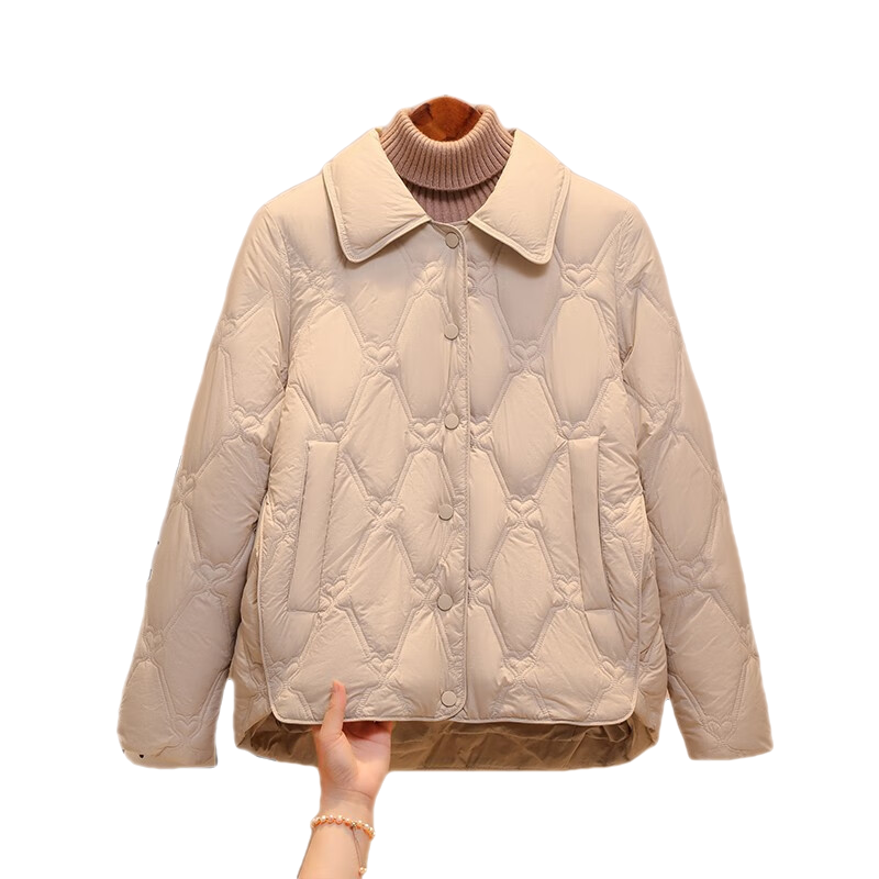 鸭鸭（YAYA）轻薄羽绒服女士短款秋冬季新款百搭时尚休闲小个子小香风排骨外套 浅米白 M