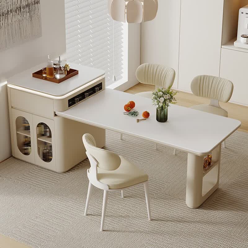 品佳可伸缩中岛台餐桌一体家用奶油风餐桌椅组合移动现代简约可定制