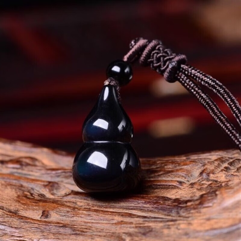 石宫匠彩虹眼黑曜石葫芦福禄吊坠黑耀石男女项链挂坠宝宝饰礼物 挂绳