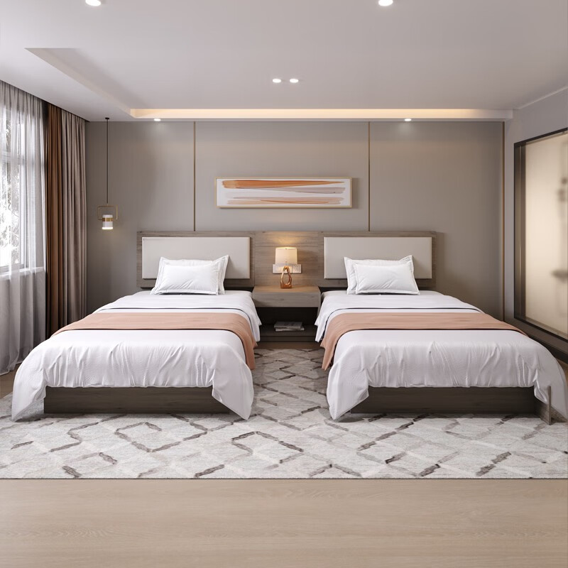 板冉宾馆床酒店家具标间定制床箱全季五星级客房双人床民宿专用床单间