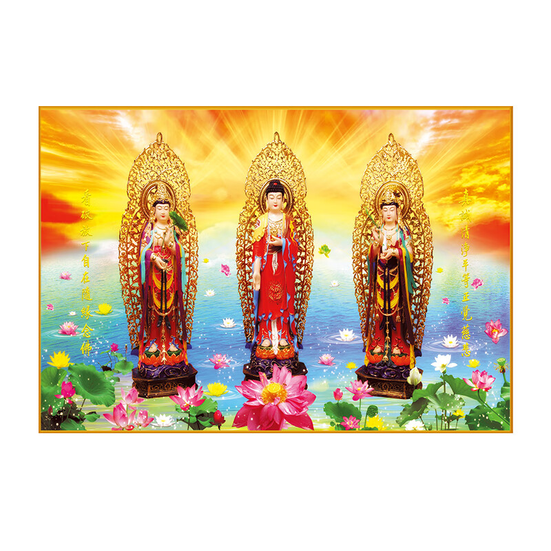 雅空西方三圣画像带框家用供奉佛像挂画阿弥陀佛三尊佛观音菩萨装饰画