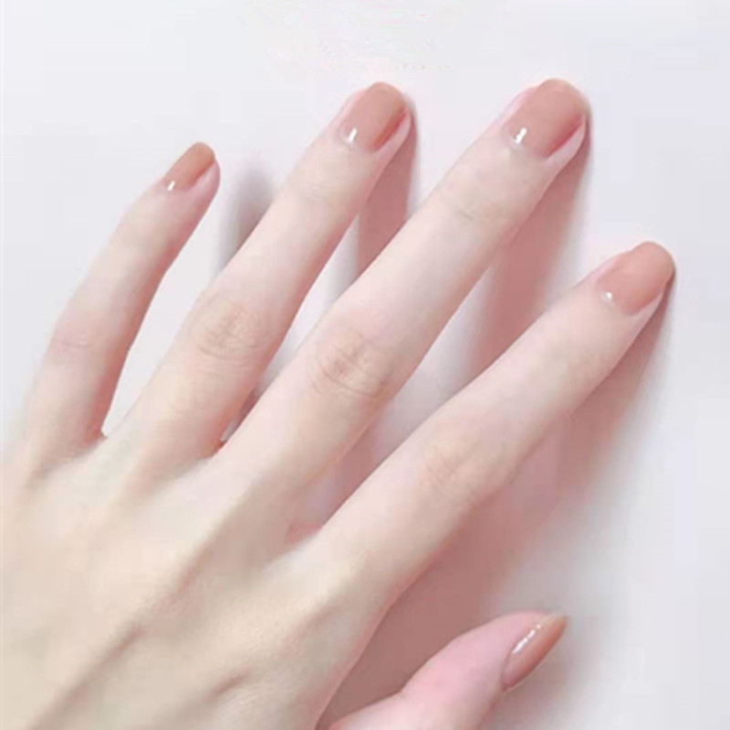 色网红假指甲贴片美甲成品果冻胶可拆卸穿戴假甲可取带摘戴甲片 肉色