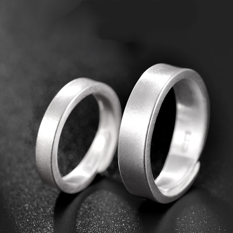 嘉宴戒指情侣可调节999银素圈男女款一对戒日韩简约饰品开口可刻字 小