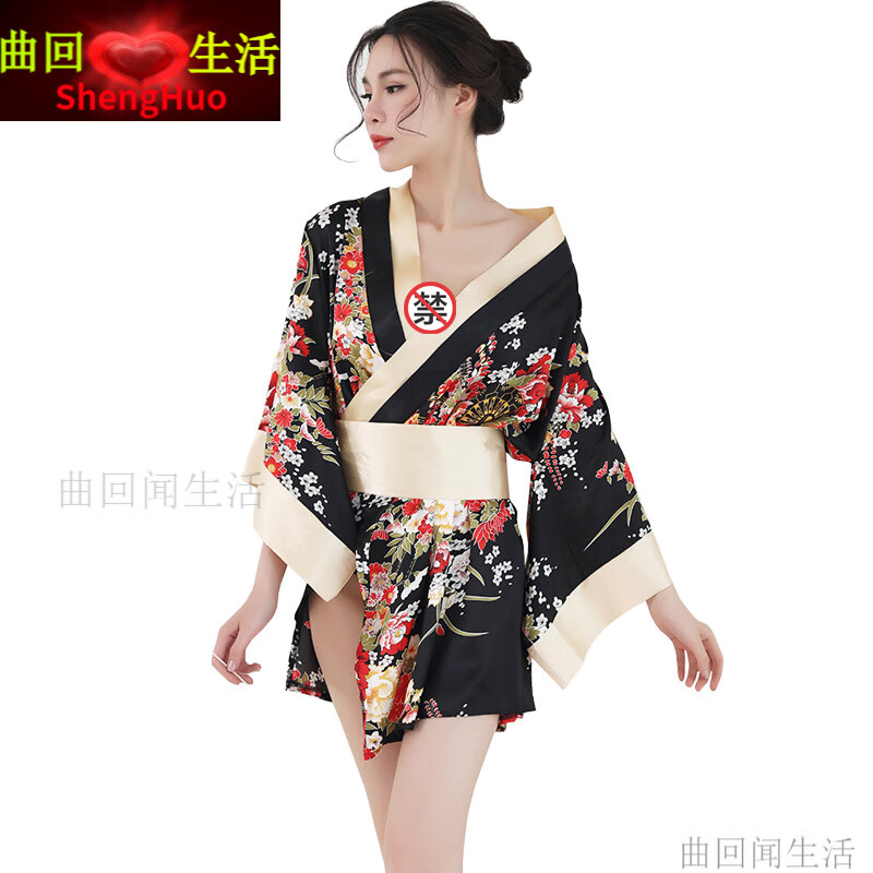 日式和服 游戏教室扮演情趣制服 黑色性感彩色樱花和服 1572均 黑色