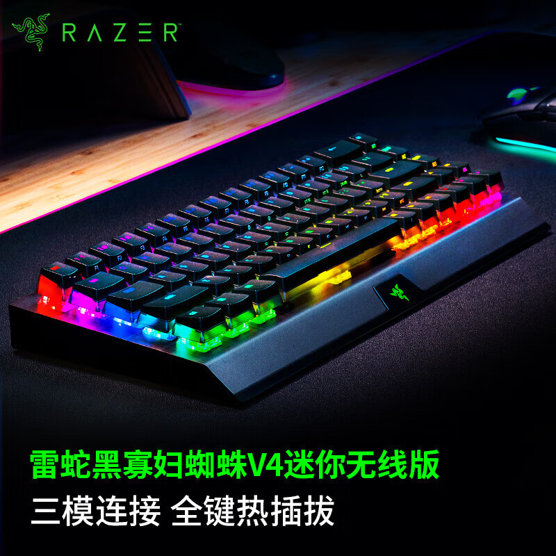 雷蛇（Razer）黑寡妇蜘蛛V4专业版游戏机械键盘 沉浸式RGB灯效带多功能自定义按键旋钮 黑寡妇蜘蛛V4迷你无线（三模连接 全键热插拔) 测试