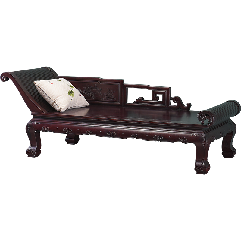 贡艺名居 血檀(学名:染料紫檀)贵妃床中式实木沙发床美人榻客厅躺椅罗汉床 贵妃床217*80*80/42.5cm 2米以上
