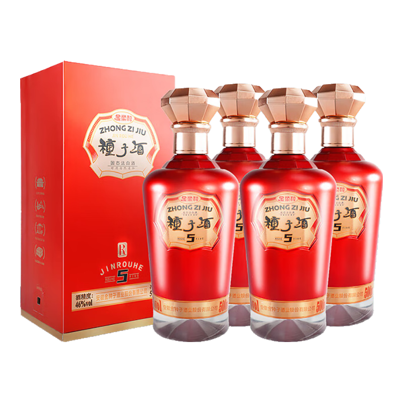 金種子 金柔和5 濃香型白酒 46度 500mL*4瓶 整箱裝 年貨送禮
