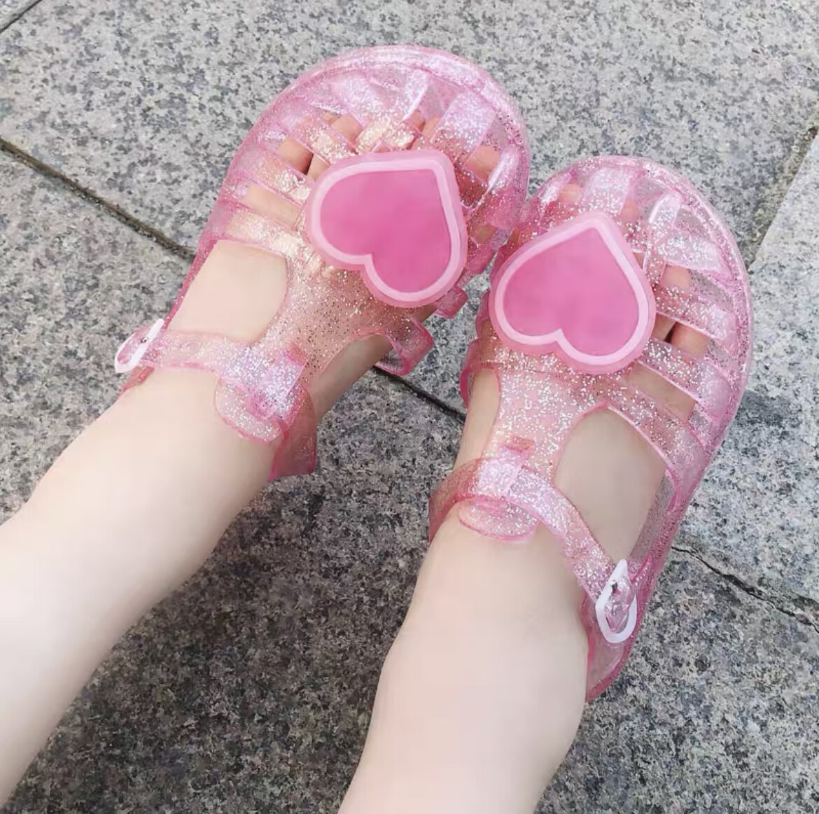 晴其女童凉鞋3-6岁防水夏季儿童宝宝女童公主果冻鞋凉鞋软底水晶防滑