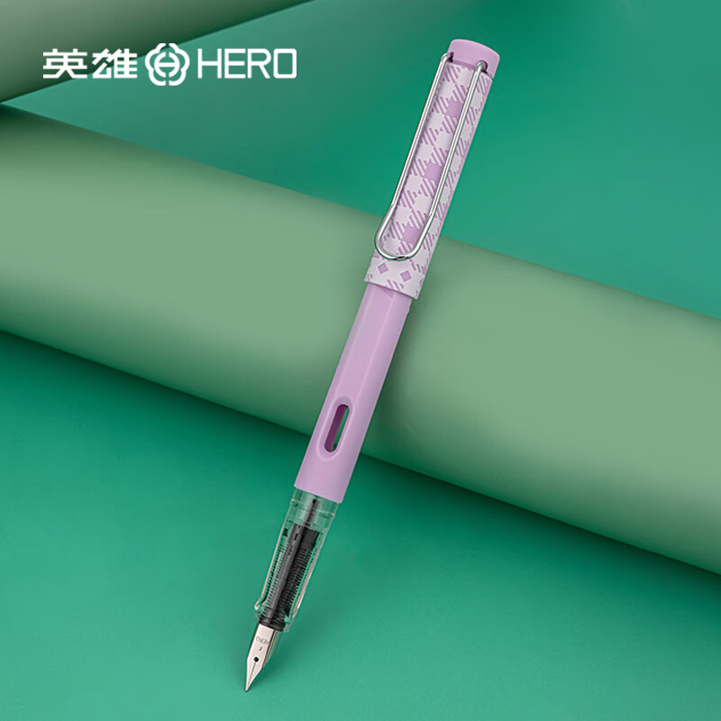 英雄（HERO） 热可擦钢笔 369正姿小学生三年级练字热敏易擦男女墨水笔 （2支墨囊+润笔器）F尖紫色