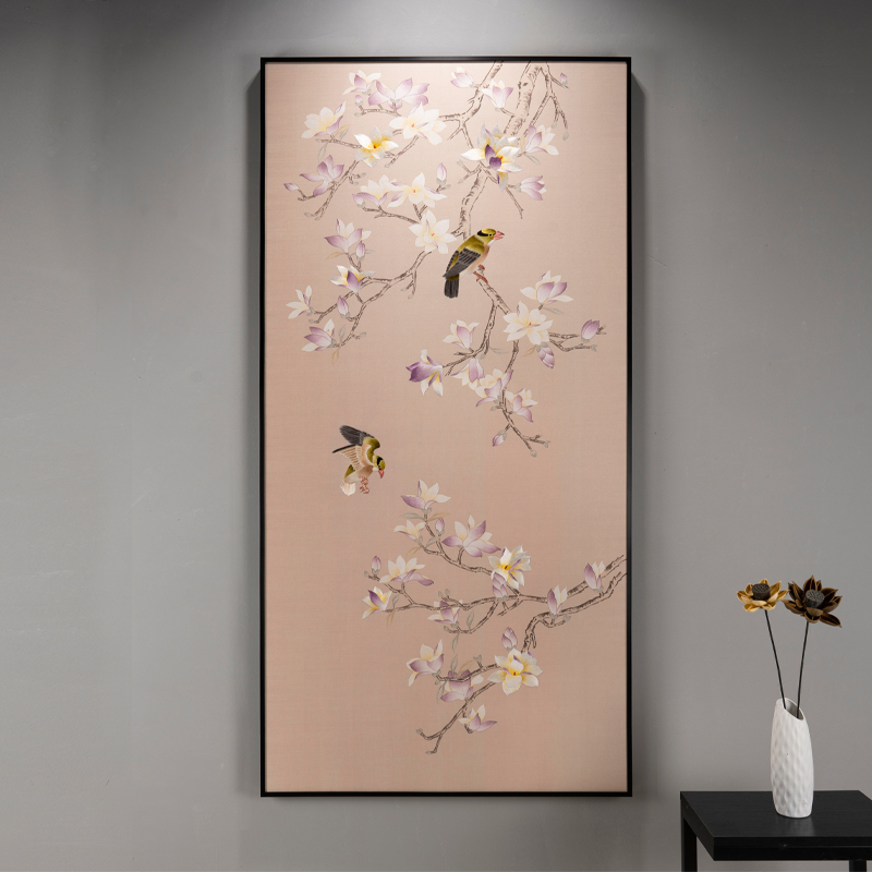 挂画玄关翠吟玉兰绘绣刺绣装饰画客厅书房赠礼绣画定制 玉兰花鸟图