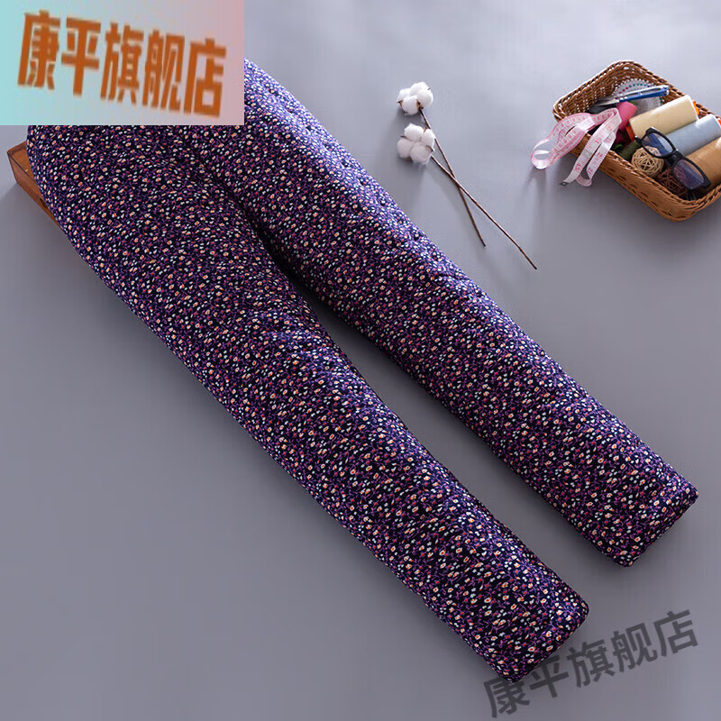 棉花做的棉裤冬季加厚手工女高腰宽松保暖裤子中妈妈居家冬 紫色碎花