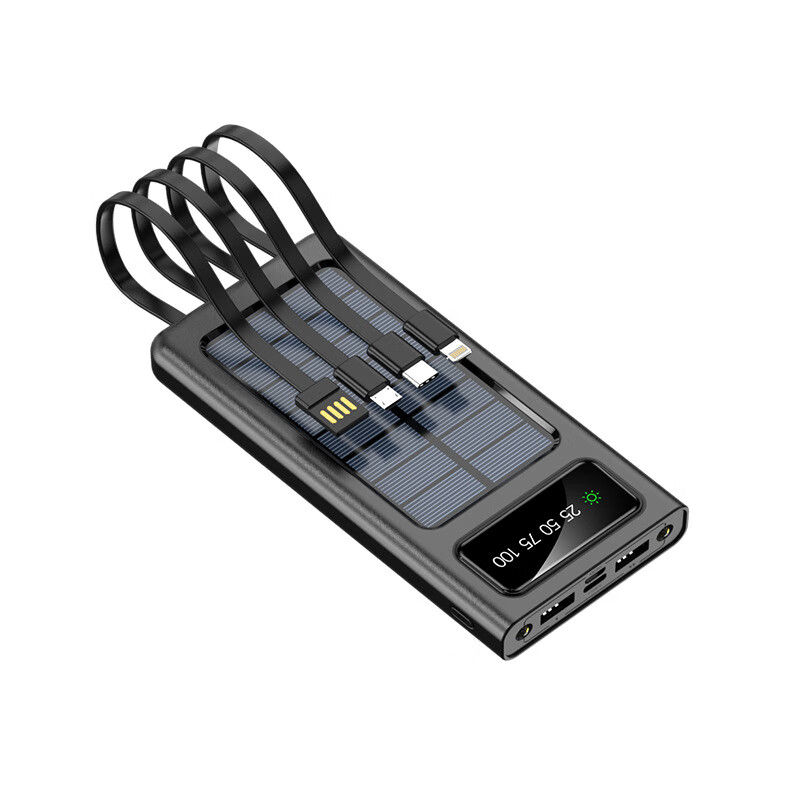 lentil自带线四线太阳能手机充电宝20000毫安大容量 移动电源 神秘黑