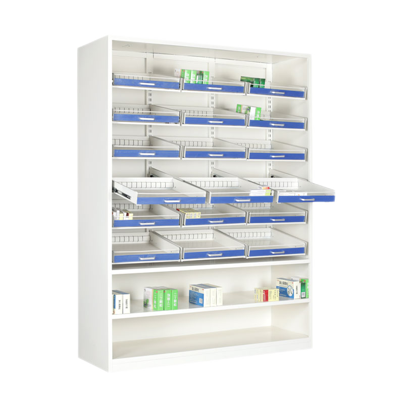 启盛恒钢制药房西药架货架诊所药店展示架药品展示柜陈列架单双面药盘架 900宽开放式药架