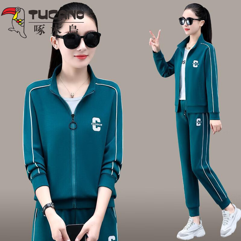 啄木鸟轻奢品牌运动套装女春秋宽松立领休闲服洋气妈妈休闲卫衣两件套