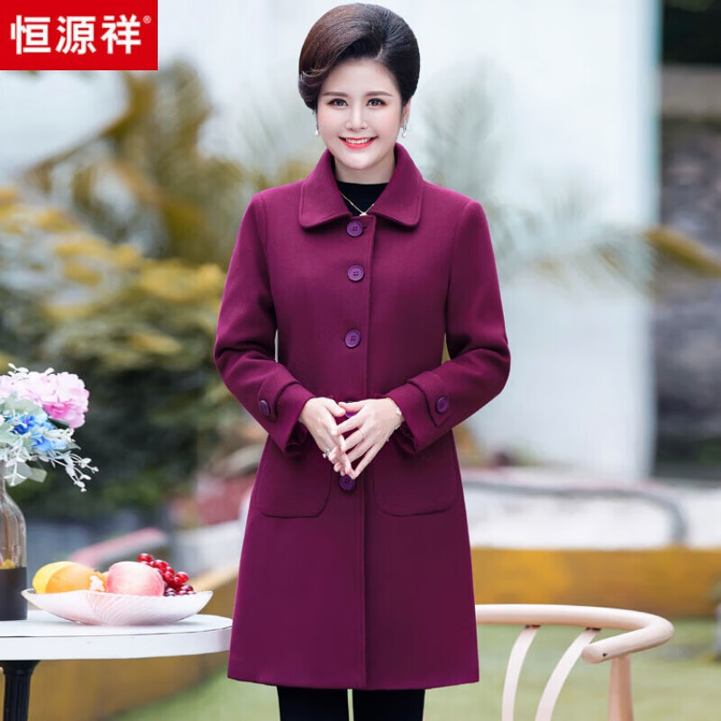 高档秋冬新款毛呢外套女中长款大·码呢子大衣中老年妈妈冬装加棉冬季