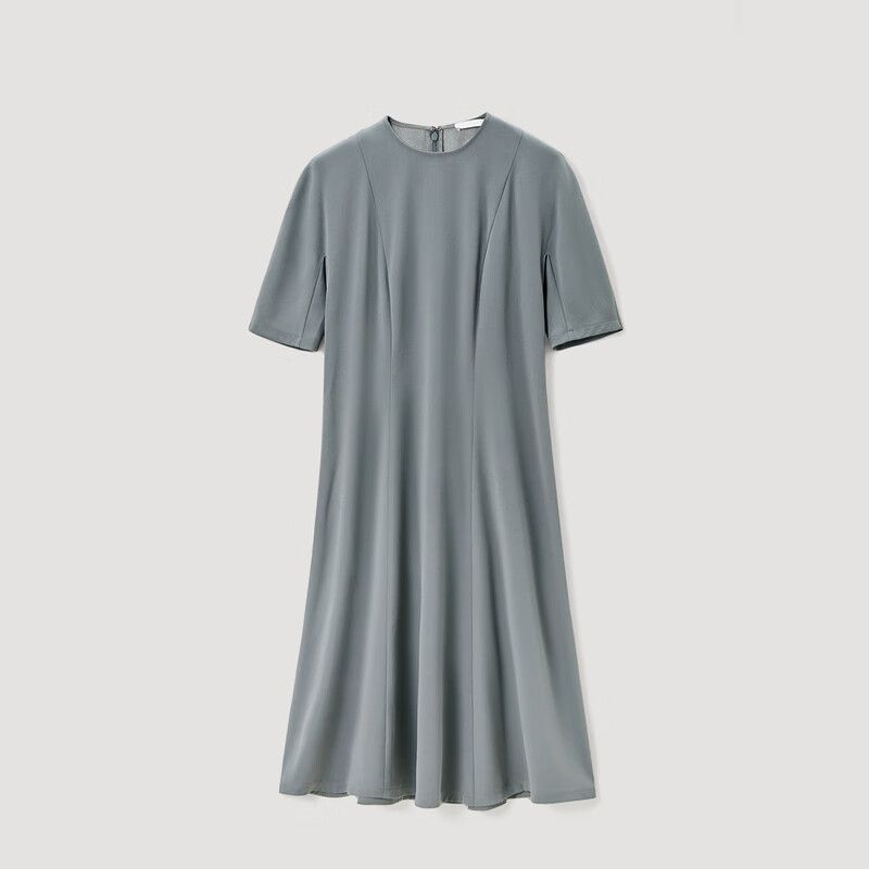 OVV【日本进口三醋酸】OVV秋冬热卖女装简约舒适圆领短袖连衣裙 中灰A1 M