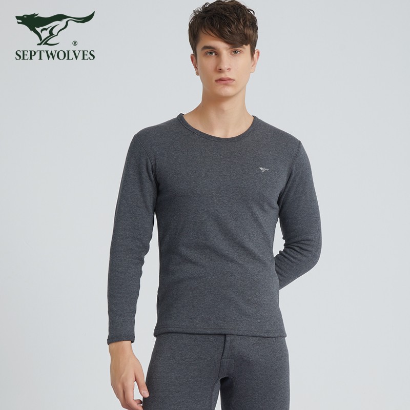 七匹狼男士保暖内衣圆领加厚加绒保暖内衣冬季御寒保暖内衣套装男 深