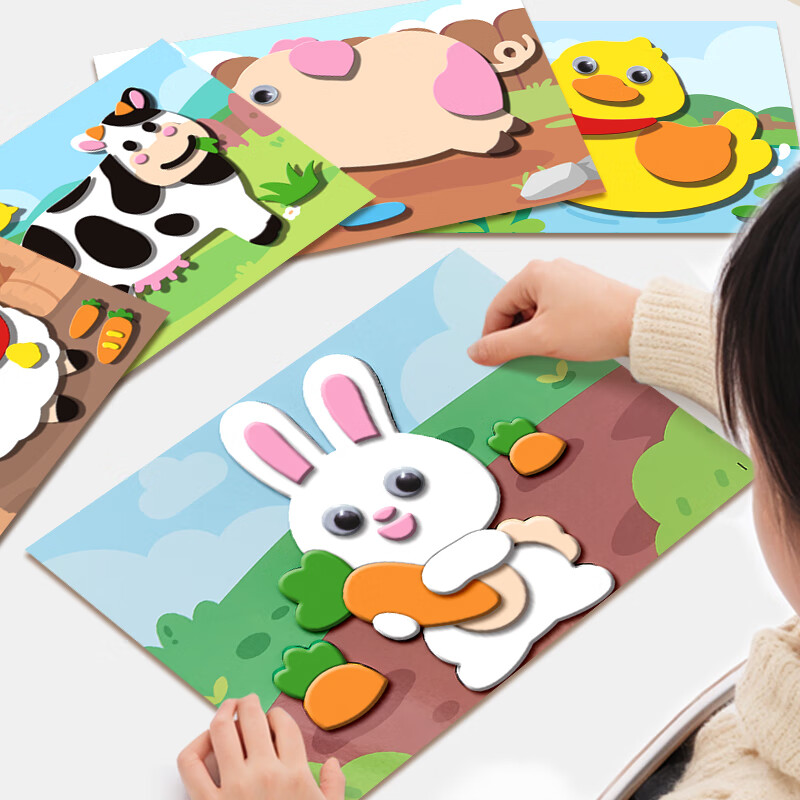 立体贴画粘手工制作diy材料包女孩生日礼物 经典6套动物乐园/背面