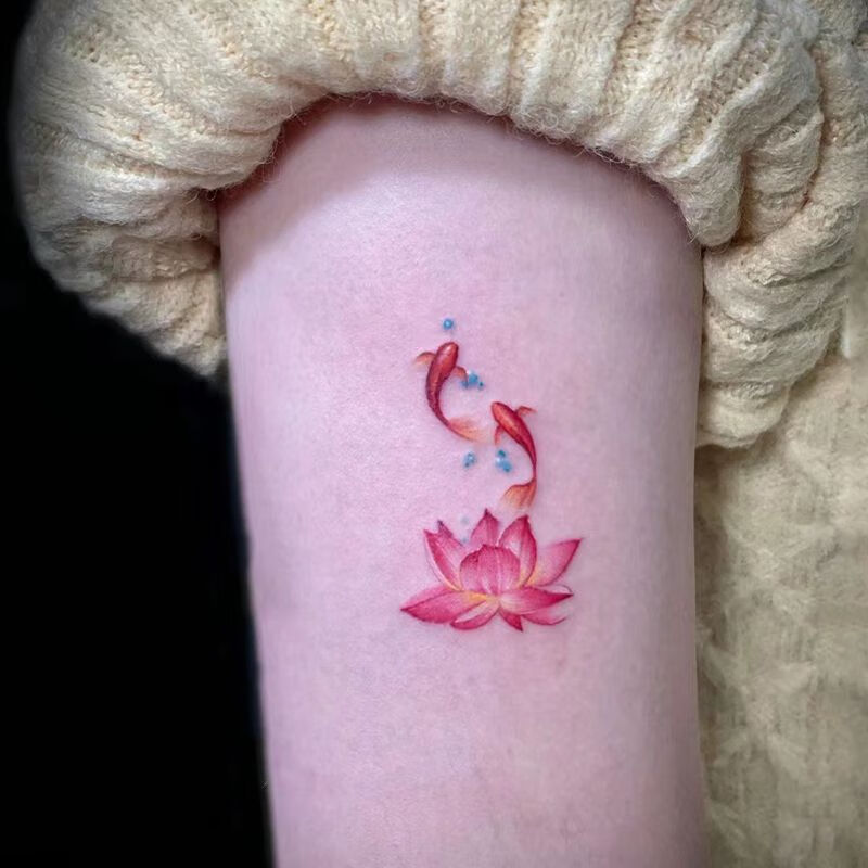 锦鲤游莲好运锦鲤彩色纹身贴防水持久潮流新款学生小清新新款 持久度3