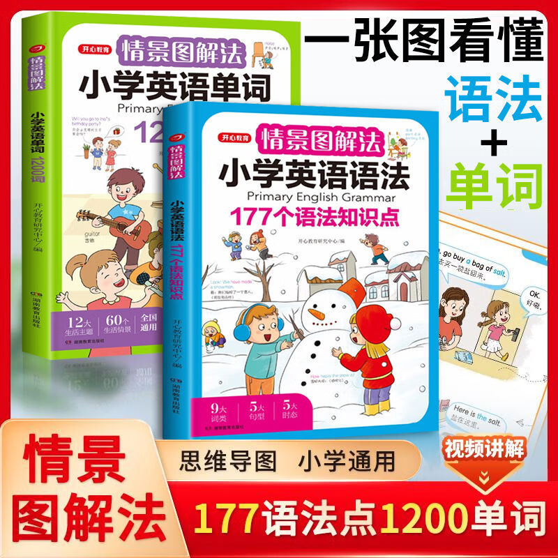 情景图解法小学英语语法知识大全+小学英语单词1200词小学生一二三四五六年级177个语法知识点专项强化训练词汇总表讲解 语法+单词【套装2本】 小学通用怎么样,好用不?