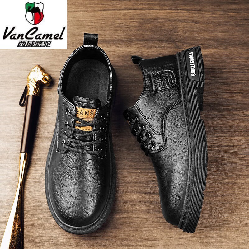 西域駱駝（VANCAMEL）馬丁靴男春季短靴子低幫百搭休閑英倫商務(wù)風(fēng)工裝德比大頭皮鞋 黑色 39