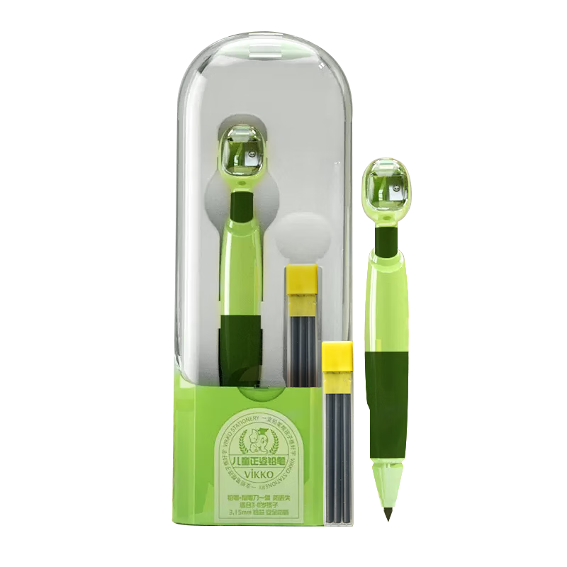 维克多利hb铅笔自动铅笔三指定位正姿文具3.15mm加粗铅芯削笔器一体活动铅笔儿童学生可爱简约按动式粗杆铅笔