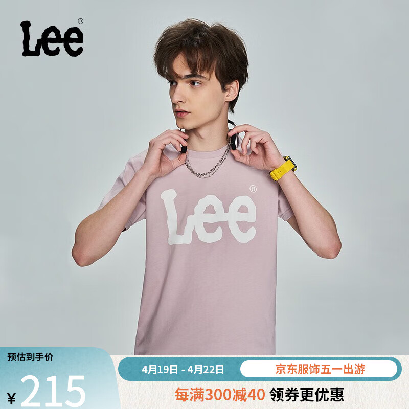 Lee商场同款标准版型大Logo字母印花休闲短袖T恤潮流LMT0045193RX 脏粉色 L