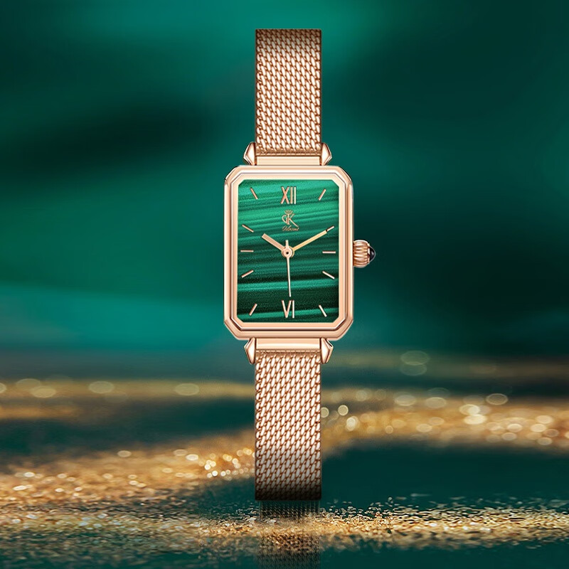 DK女士手表小方绿表石英表七夕生日新年情人节礼物送女友送老婆妈妈 DK007-L+G(套装) 21mm
