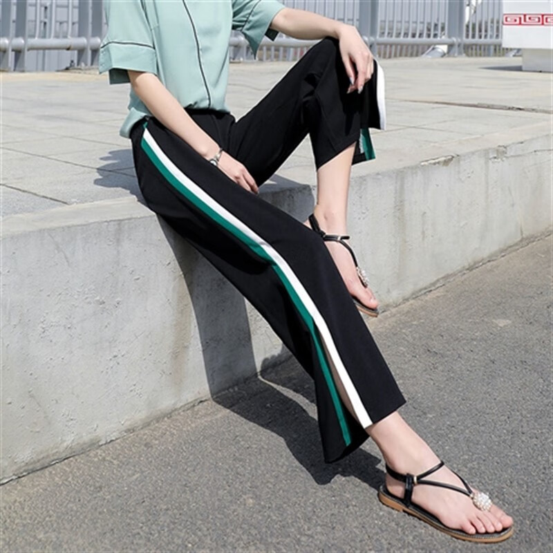 百伦比尔23年新款裤装女高腰直筒宽松阔腿设计感小众垂坠感休闲裤 绿 S 100内