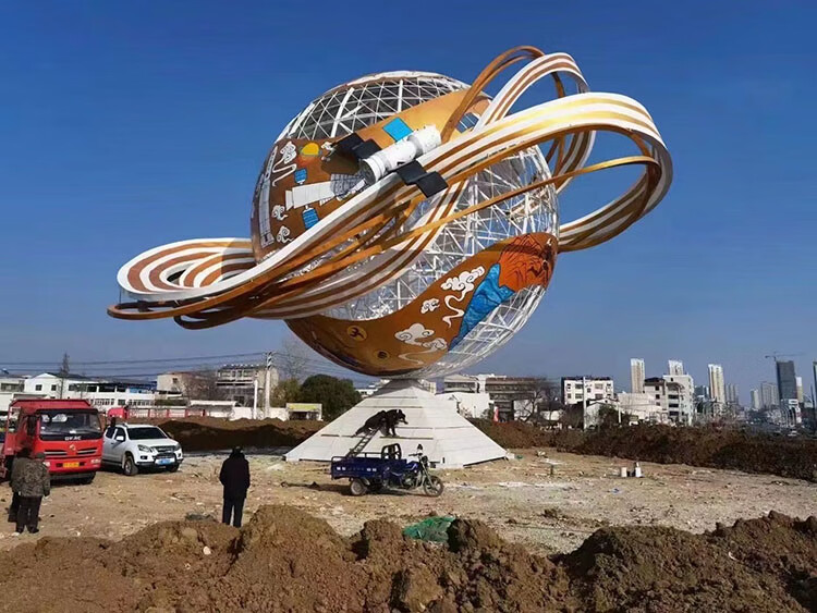 oeing定制大型不锈钢金属镂空发光地球仪雕塑落地摆件校园文化广场