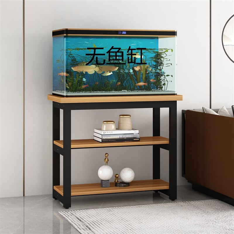 衔口鱼缸架钢木实木鱼缸底柜金属底架底座不锈钢草缸鱼缸架子铁艺 黑