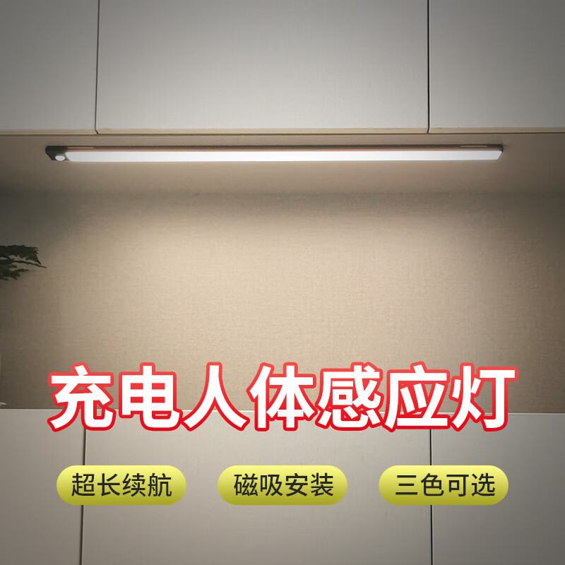 西熠朗烨人体感应灯智能无线充电式长灯条衣柜鞋柜卧室家用免布线磁吸灯带 70cm银色充电感应灯-中性光 京东折扣/优惠券