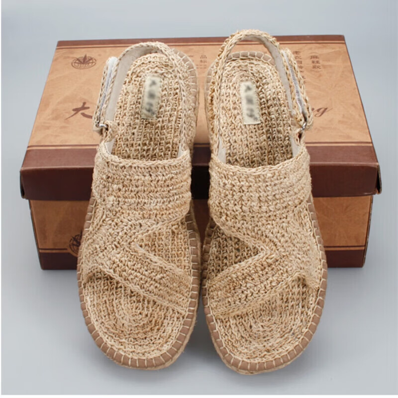 哲汉纯手工草鞋甘谷麻鞋男麻编凉鞋男草编纯藤草复古汗脚凉鞋 麻本色