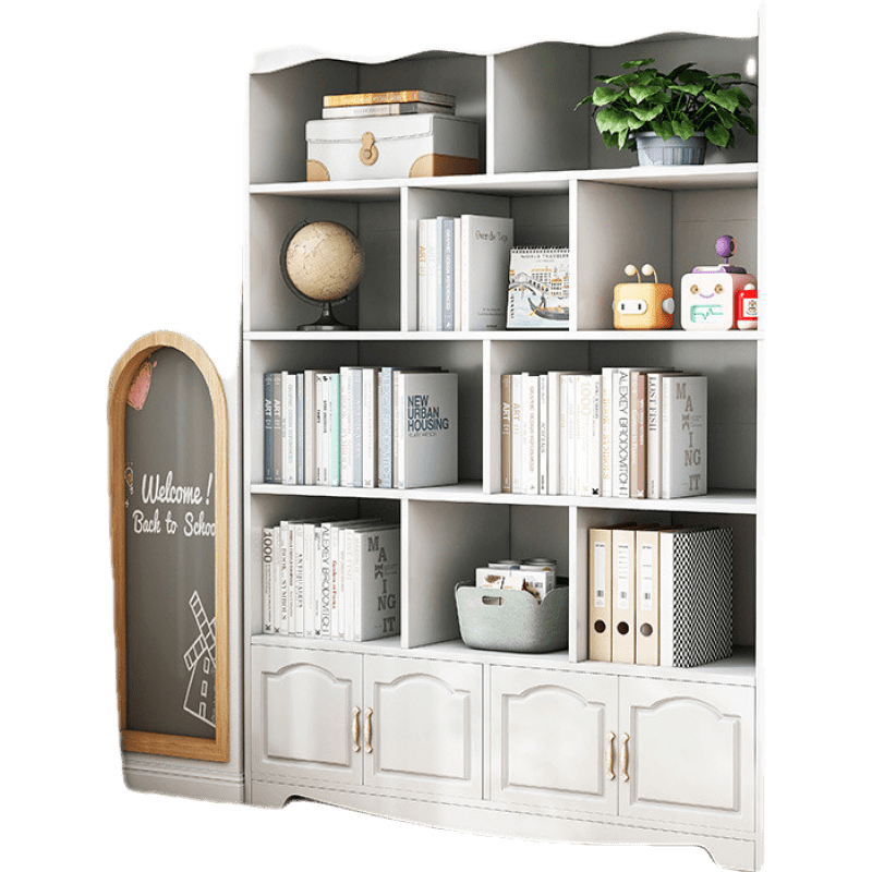 班奇盾 简易书架多层置物柜客厅家用靠墙书柜收纳架简约现代办公室置物架 暖白色+吸塑柜门 140*24*180cm 支持