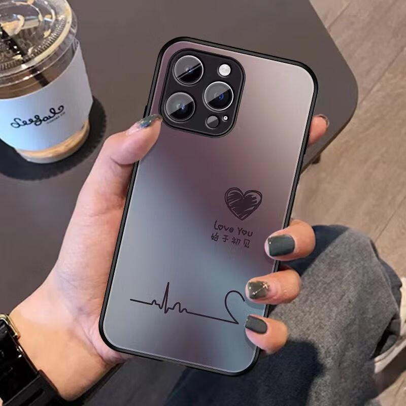 套轻奢渐变色创意文字男女情侣款玻璃硬壳 始于初见【下单备注型号】