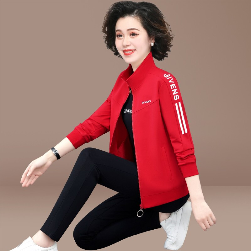 60春款妈妈春装休闲运动服套装女中年上衣春秋季外套中老年人三件套