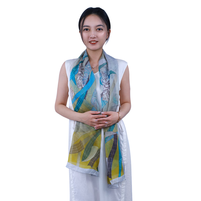 瑞蚨祥真絲絲巾女原創(chuàng)雪紡披肩長(zhǎng)巾送媽媽女友七夕情人節(jié)教師生日禮物 08391024泥金 65*180cm