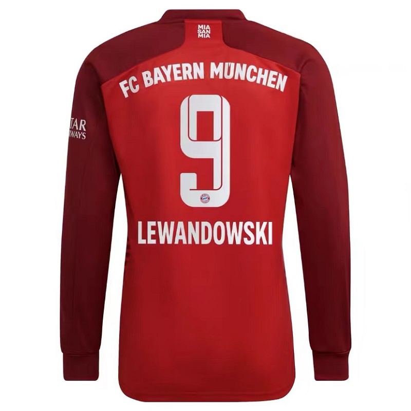 欧陆梵21-22新赛季拜仁慕尼黑主场长袖球衣莱万刺绣球迷版穆勒格 长袖